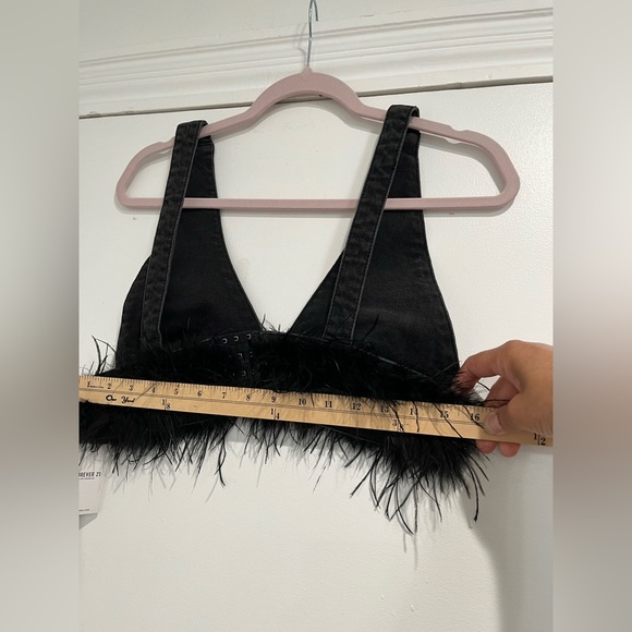Forever 21 Black Denim Bralette with Feather‎ Trim Sz. M NWT - Picture 5 of 7
